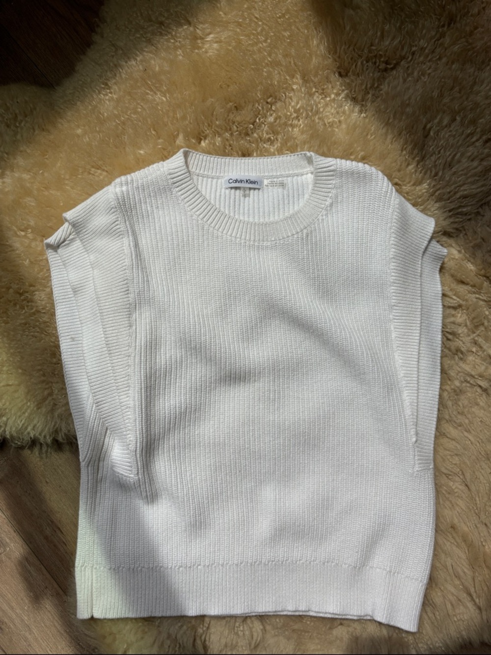 Calvin Klein Ivory Sleeveless Ribbed Knit Top